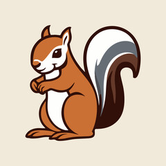 Modern squirrel illustration with stylized tail in flat cartoon logo concept