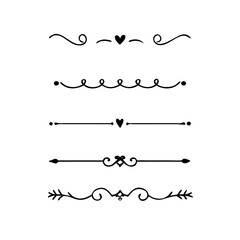 Fototapeta premium Title: Dividers doodle set. Wedding decorative elements. Hand drawn vector illustration isolated on white background. Text dividers doodle set. Wedding decorative elements.