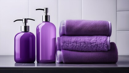 Towel and shower utensil , violet matching color