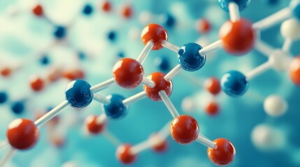 Complex molecular structure with vibrant orange and blue atoms.