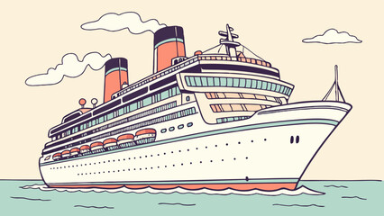 Obraz premium Vintage cruise ship illustration sailing on calm waters 