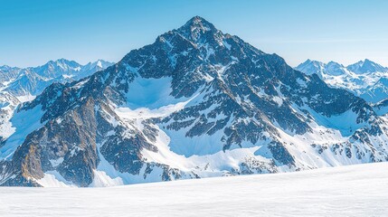 Naklejka premium Majestic snow-capped mountain peak piercing the clear blue alpine sky