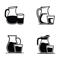 A silhouette of jug and glass icon vector on a white background