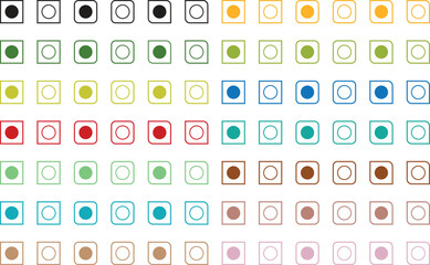 Veg and Non-veg food icon dots. Vegan and Non-vegan food labels. Different colors veg and non-veg symbol. Vector illustration.