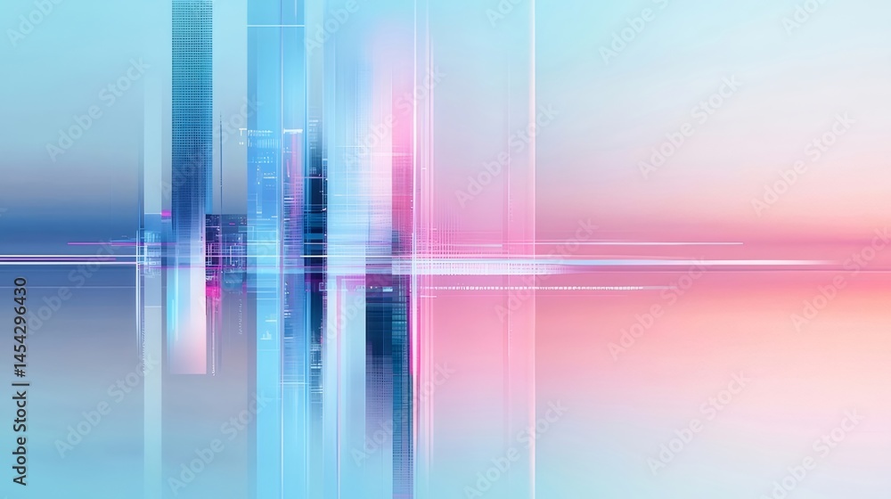 Aufkleber 青とピンクの幾何学模様の背景に光と影の抽象的なグラフィック要素
