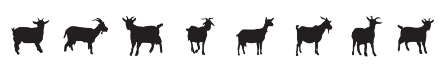 Collection Of Goat Silhouettes Vector.