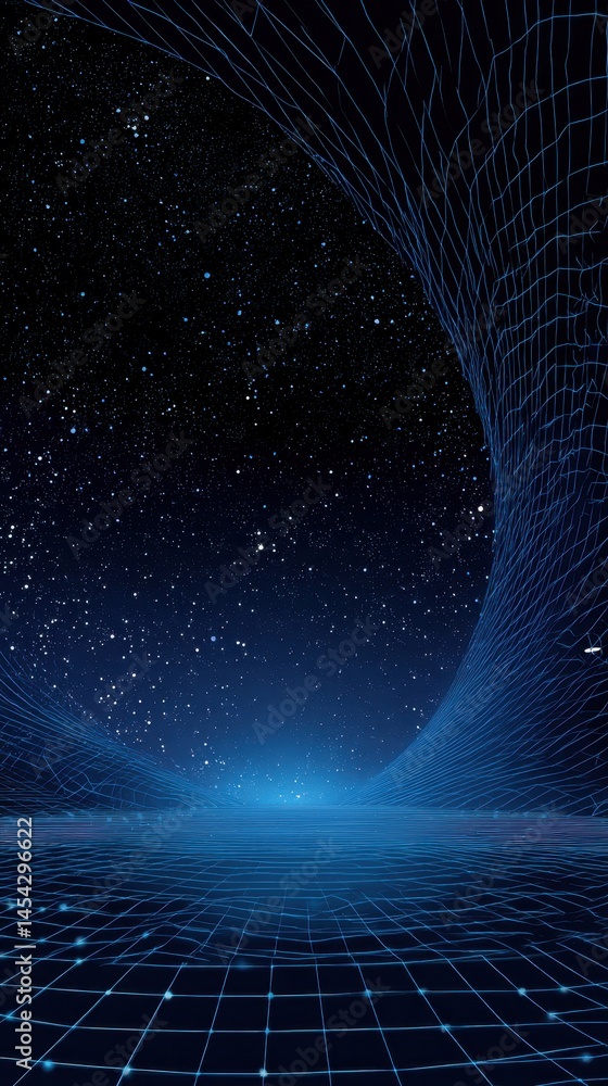 Poster futuristic digital background with starry sky and network grid visualization in cosmic space