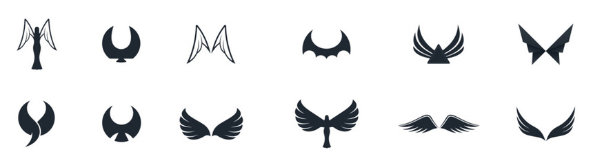 Wing and angel icons set