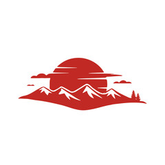 Mountain Sunset Landscape Silhouette Vector Logo