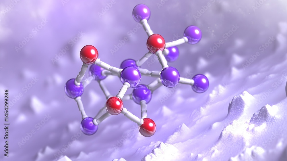 Poster complex molecular structure in a blurred background.
