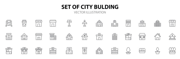 building icon set isolated on white background. for your web site design, logo, app, UI. Vector graphics illustration and editable stroke. EPS 10.