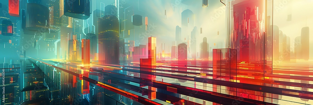 Aufkleber dynamic futuristic cityscape with glowing light trails and abstract structures. high-speed, energeti