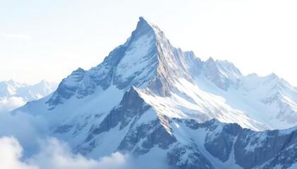Snow-covered mountain peak against a bright white sky, alpine, texture, white