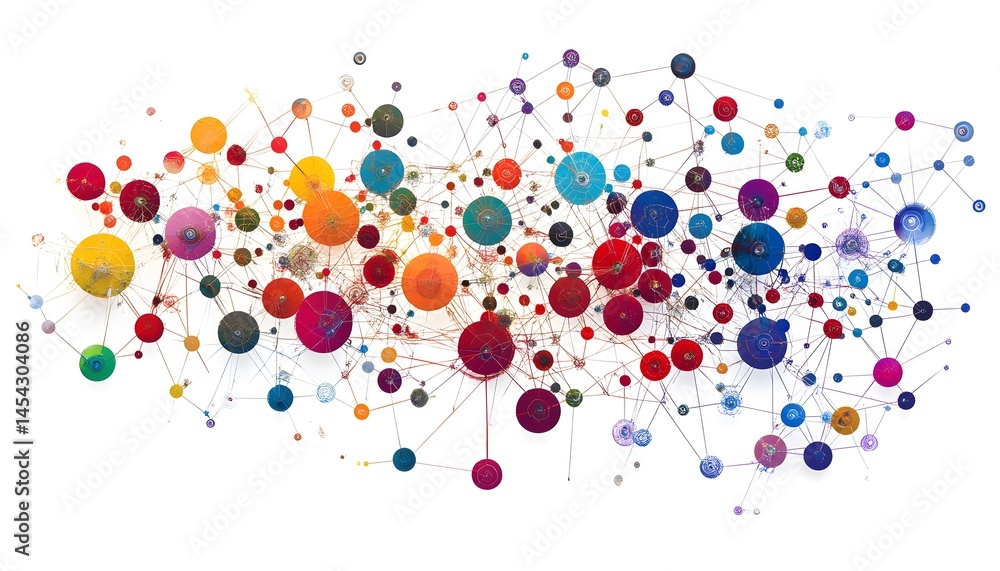 Poster a vibrant abstract design featuring colorful circles interconnected by lines, representing creativit