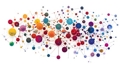 A vibrant abstract design featuring colorful circles interconnected by lines, representing creativity, technology, and innovation. Ideal for modern digital applications.