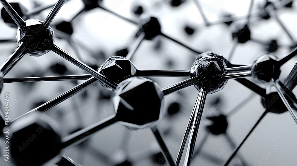 Poster close-up view of a complex network of metallic structures.