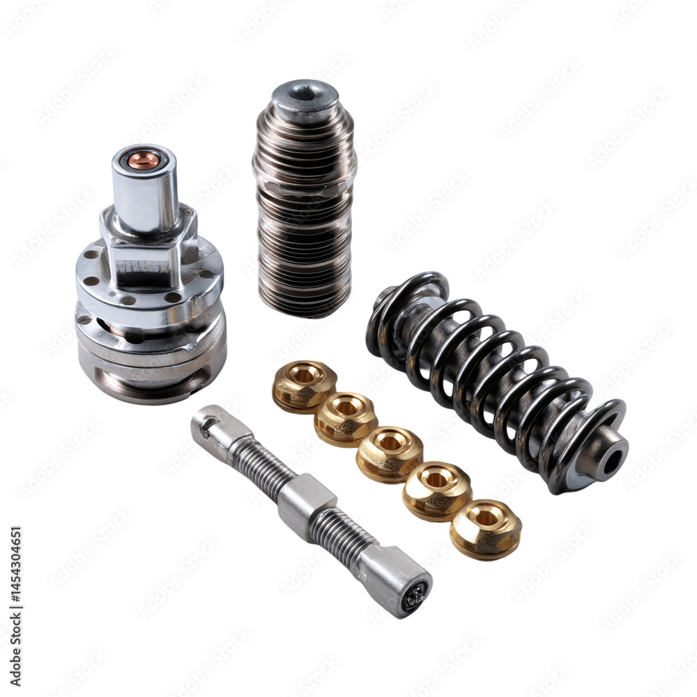Poster close-up of various automotive engine components showcasing precision engineering and design