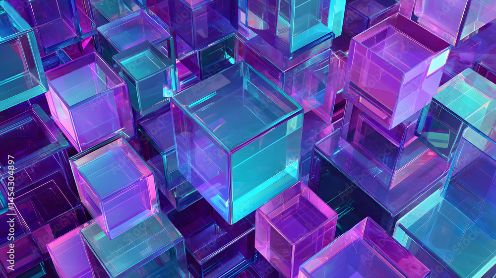 Poster abstract 3d cubes wallpaper design featuring complex layered structures with dynamic lighting and pe