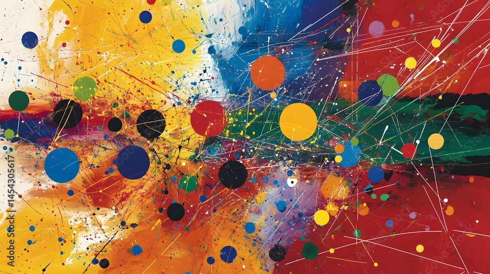 Poster vibrant abstract art featuring splashes of color and geometric shapes. ideal for use in creative pro
