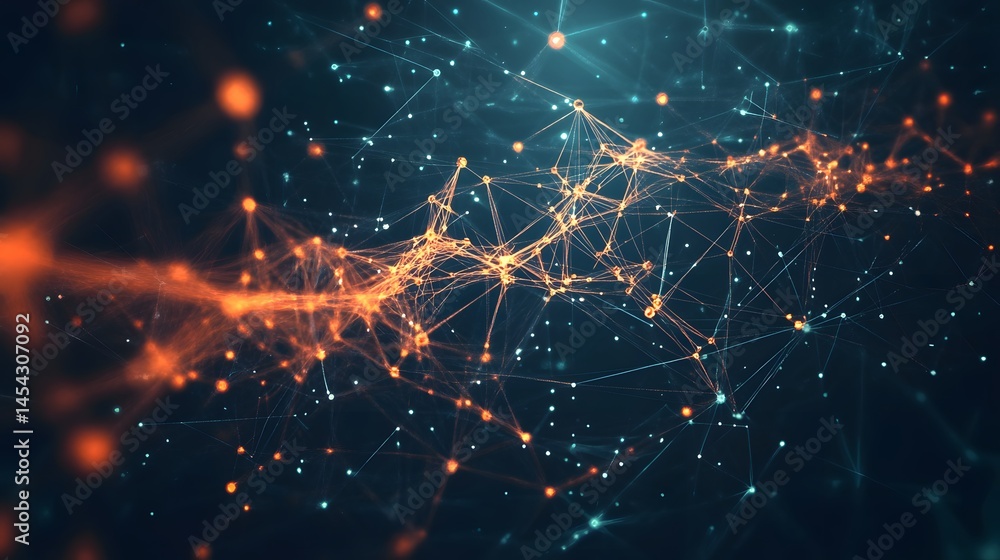 Poster abstract network design with glowing connecting lines.