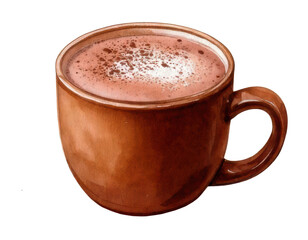 Fototapeta premium Watercolor a brown mug of hot chocolate clip art illustration
