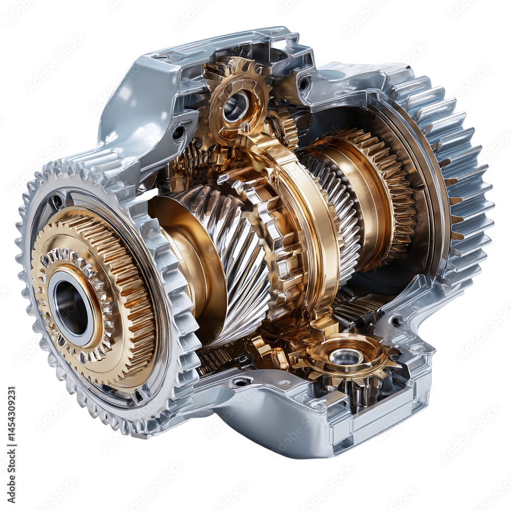Poster detailed view of a cross-section of a mechanical gear system showcasing intricate components and des