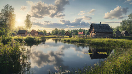 Fototapeta premium Rustic Village Sunset