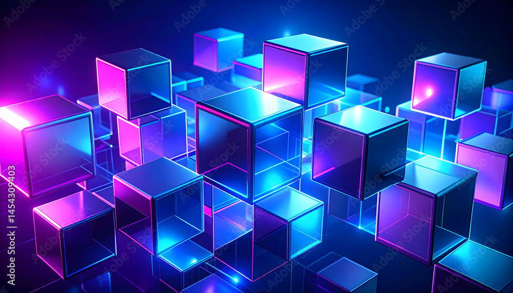 Poster the interplay of light and shadow in a three dimensional abstract art featuring many cubes displayed