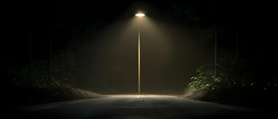 Misty Night Street Scene With Lamppost