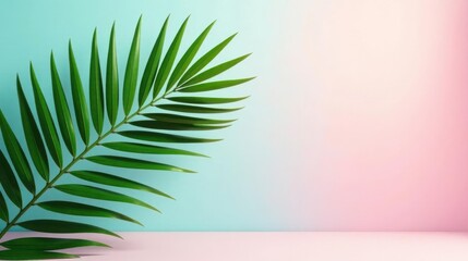 Fototapeta premium Vibrant Tropical Frond Against a Pastel Background, Ideal for Summer Designs and Tropical Themed Projects