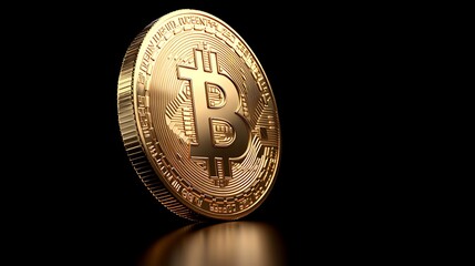 Glimmering gold coin on a dark background. Digital currency with an intricate engraved design