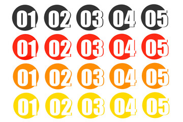 ポップな数字デザインセット（1〜5）・黒/赤/オレンジ/黄