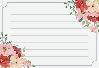 red pink card floral watercolor frame