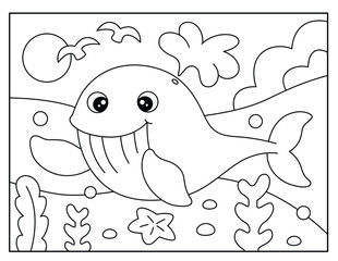 Blue whale coloring page for kids