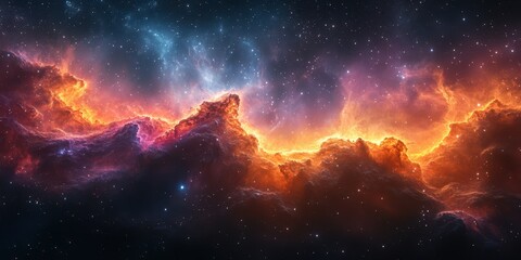 Fototapeta premium Cosmic clouds illuminated by vibrant colors in a distant galaxy during the mesmerizing night sky