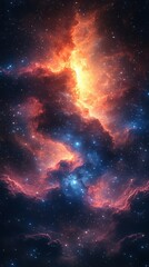 Fototapeta premium Vibrant cosmic clouds illuminated by stars in a stellar explosion in nebula
