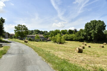 Ballots de paille le long d'une route près du bourg de Vendoire au Périgord Vert  © Photocolorsteph