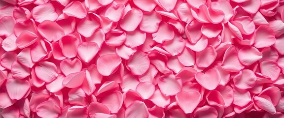 Fototapeta premium Softly scattered pink rose petals form a romantic background, floral, love