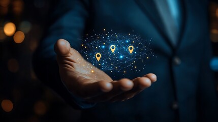 Digital Map with Location Pins in Hand