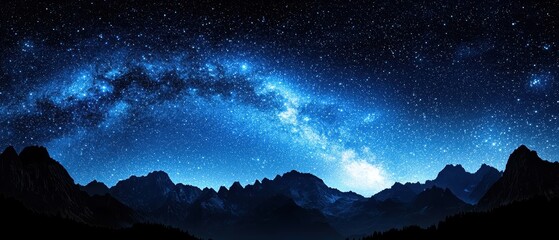 Expansive Night Sky Filled With Stars Over Majestic Mountain Range Beneath Milky Way Galaxy