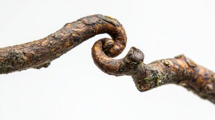 Obraz premium Gnarled branch isolated on white background, close-up detail