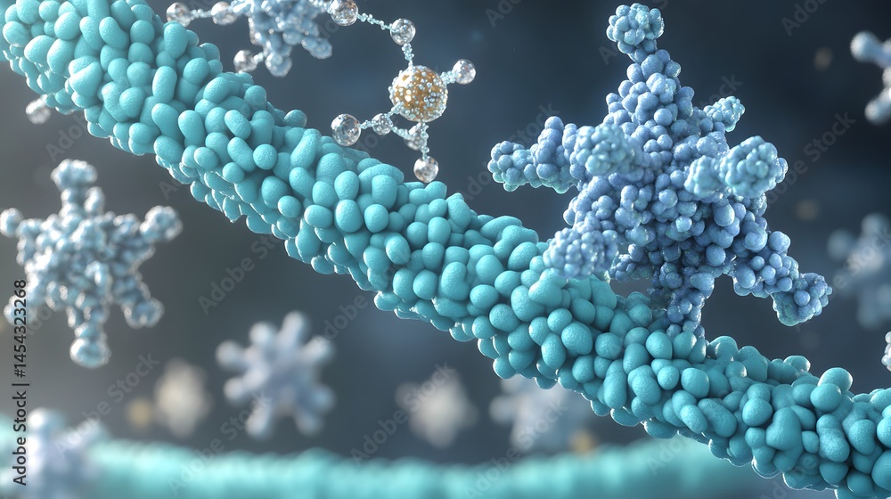 Poster complex biological structure with intricate molecular interactions.