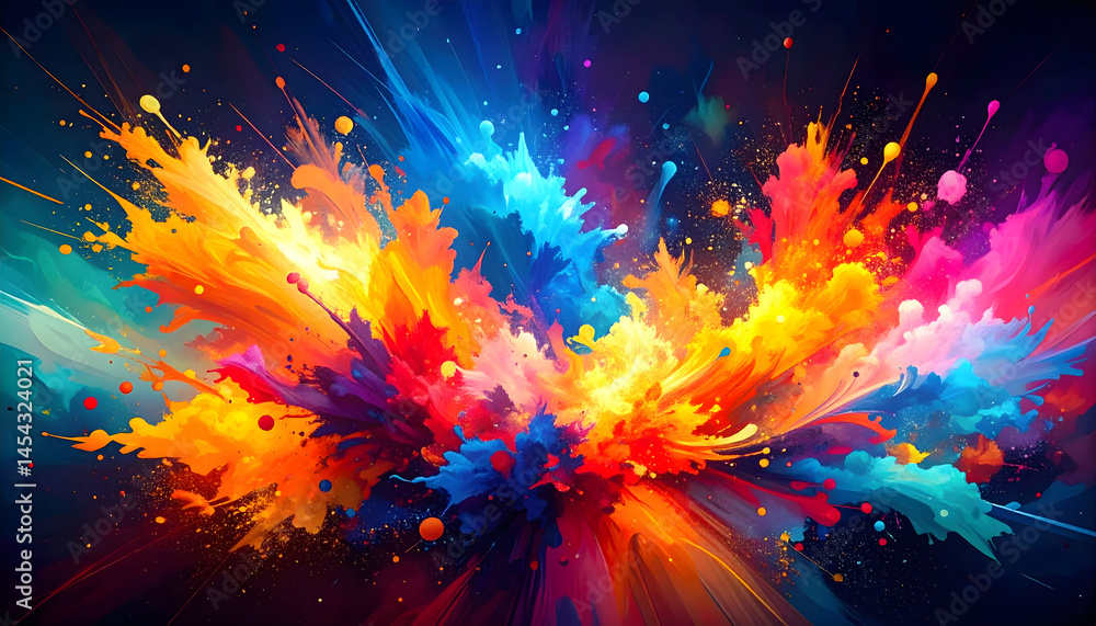 Poster a vibrant explosion of color an abstract symphony of light and dark hues creating a dynamic and expl