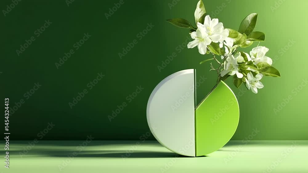 Poster a dynamic motion graphic still frame of a pie chart smoothly transitioning into a blooming flower, v