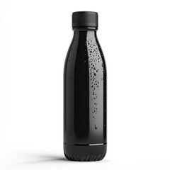Black insulated bottle with water droplets
