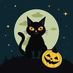 Funny-horror-black-cat-with-horror-pumpkin 