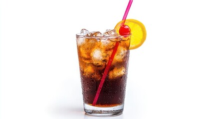 Long Island Iced Tea cocktail high-resolution cocktail drink in clear glass with vibrant garnish, isolated white background