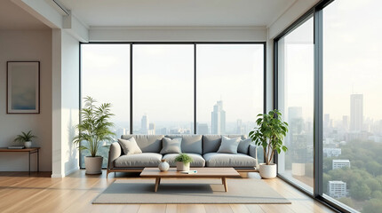 Modern Apartment with Panoramic Windows and Minimalist Design, Generate AI