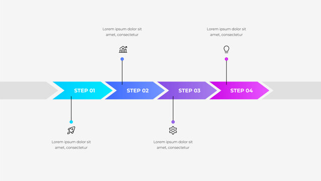 Colorful 4 Step Infographic Timeline Diagram for Business Process Visualization