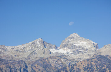Moon Over the Tetons in Autumn